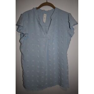 Blooming Jelly Womens Blue Blouse V Neck Ruffle Sleeve Flowy Shirt Size Medium